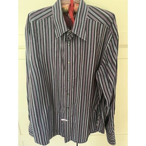 Robert Graham Men’s Classic Button Down Striped Shirt  Sz XL Flip Cuff Purple - Picture 1 of 12